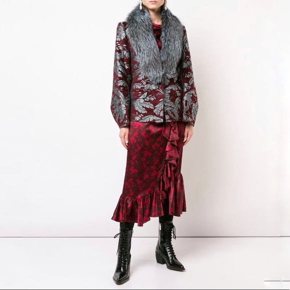 Courtney Jacquard Single-Button Jacket w/ Fox Fur Collar - Picture 4 of 7